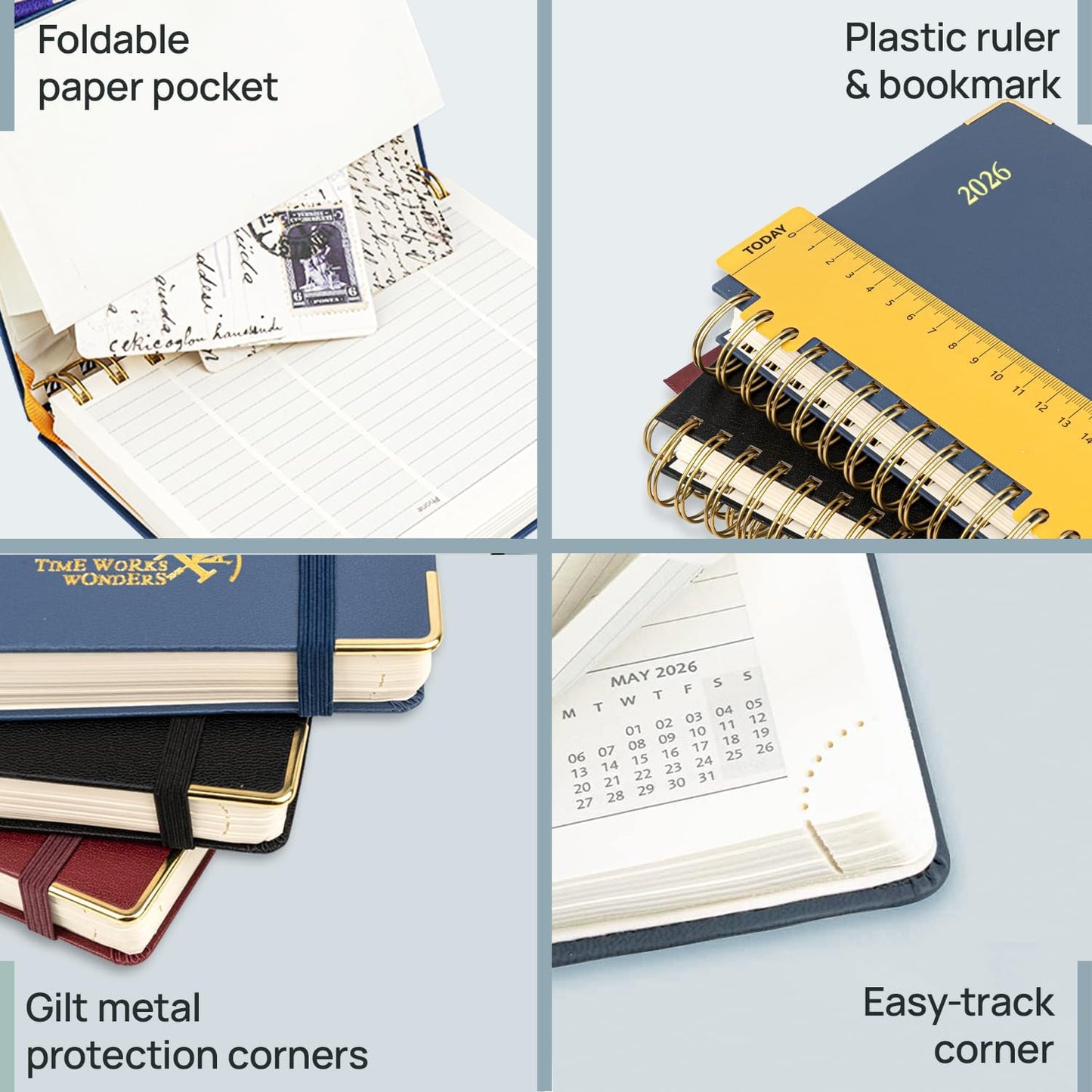 POPRUN 2026 Planner (Large Size 10'' x 8'' Wire-Bound Hard Cover) Daily Weekly and Monthly Calendar - Agenda 2026 (Jan.2026-Dec.2026) with Hourly Schedule, Monthly Tabs - Burgundy