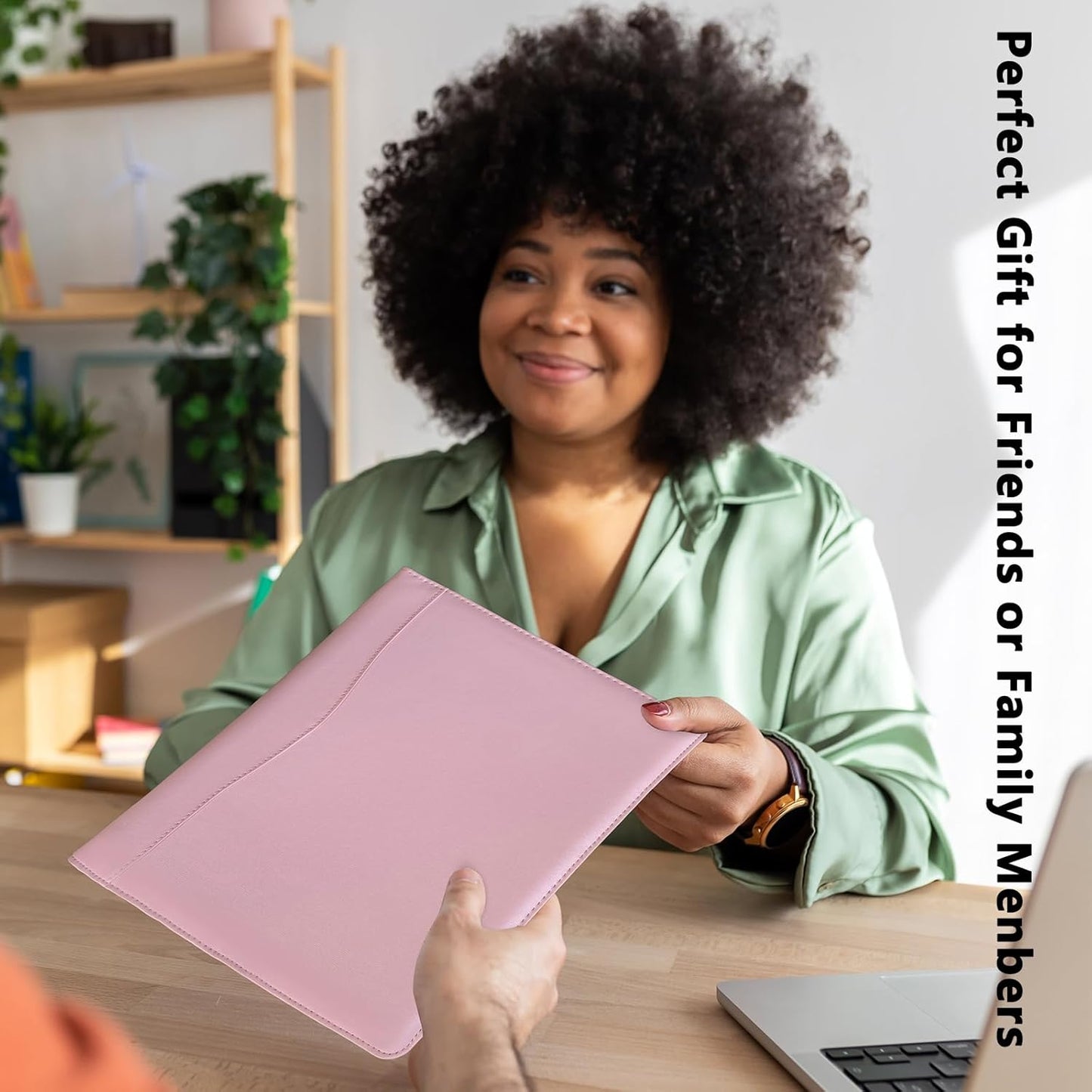 Portfolio Folder Padfolio with A4 Clipboard, PU Leather Portfolio Clipboard Business Binder Writing Clip Board Organizer for Legal Documents Business Card Men Women Pink