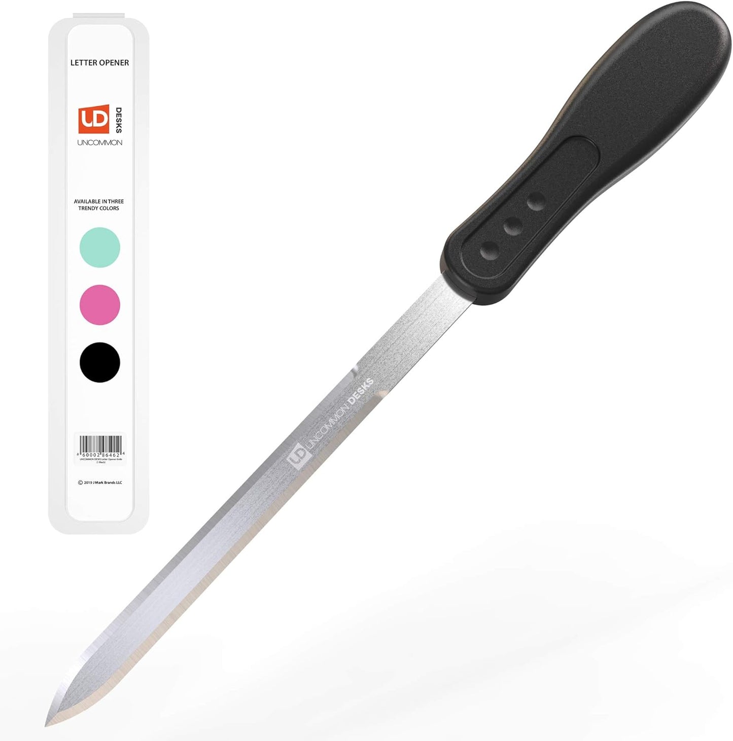 Uncommon Desks Office Letter Opener - Stainless Steel Knife-Edge Blade, Ergonomic Grip Handle (Black, 1 Pieces)