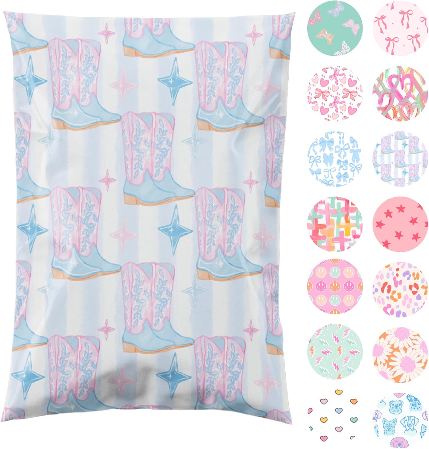 10x13 Designer Poly Mailer 100 Pack Heavy Duty Waterproof Self Seal Shipping Bags for Small Business Large Mailing Envelopes Bulk Tear Resistant Packaging Cowgirl Boots Western