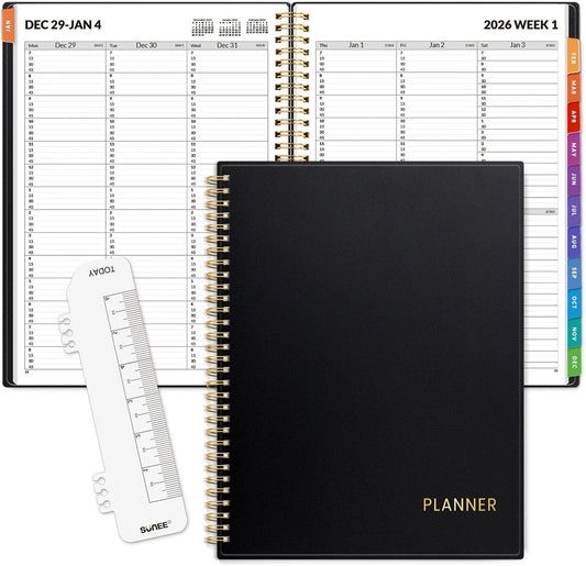 SUNEE 2026 Appointment Book, Quarter-Hourly, Weekly & Monthly - from January 2026 - December 2026, 8.5"x11" Weekly Planner, Flexible Cover, Note Pages, Pockets, Bookmark, Spiral Binding, Black