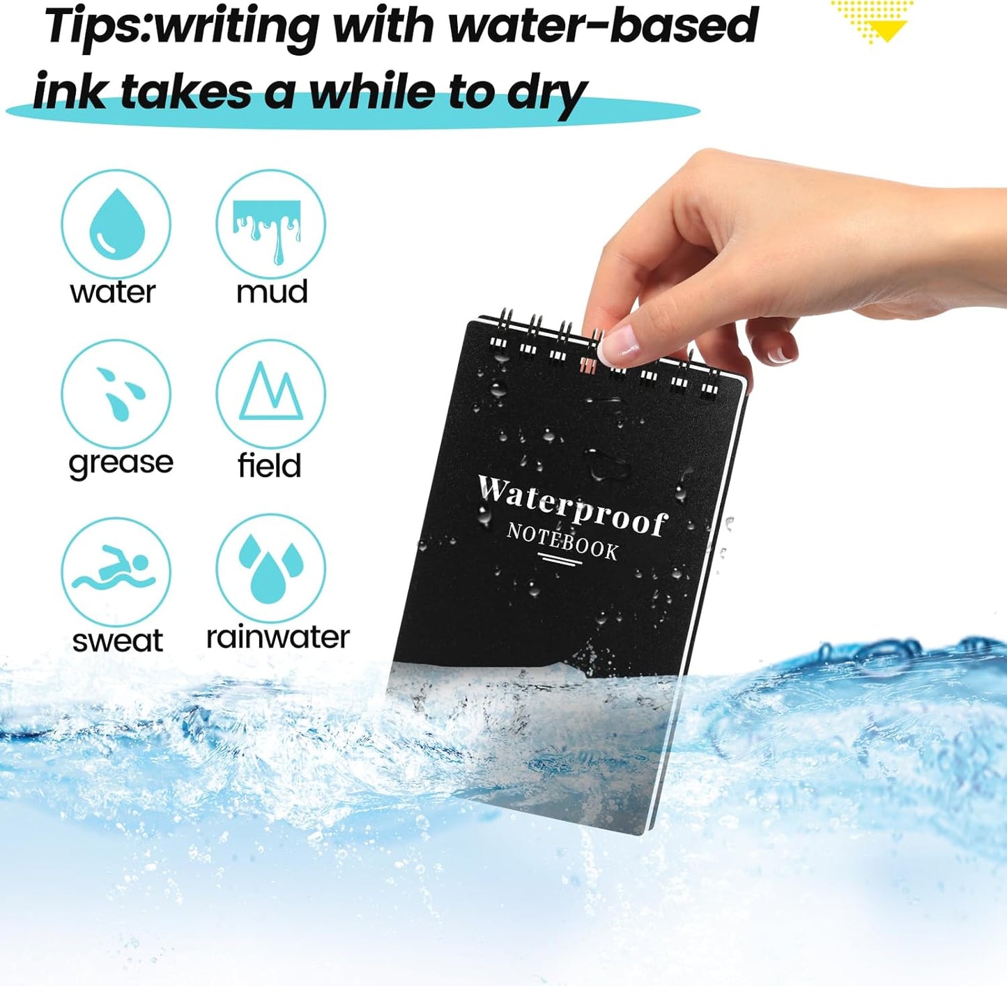 12 Pack Waterproof Pocket Notebooks, 3x5 Small Notepads, Mini Top Spiral Notebook, Lined College Ruled Paper, Tiny Memo Pads for Home, Office, Work, School, or Travel