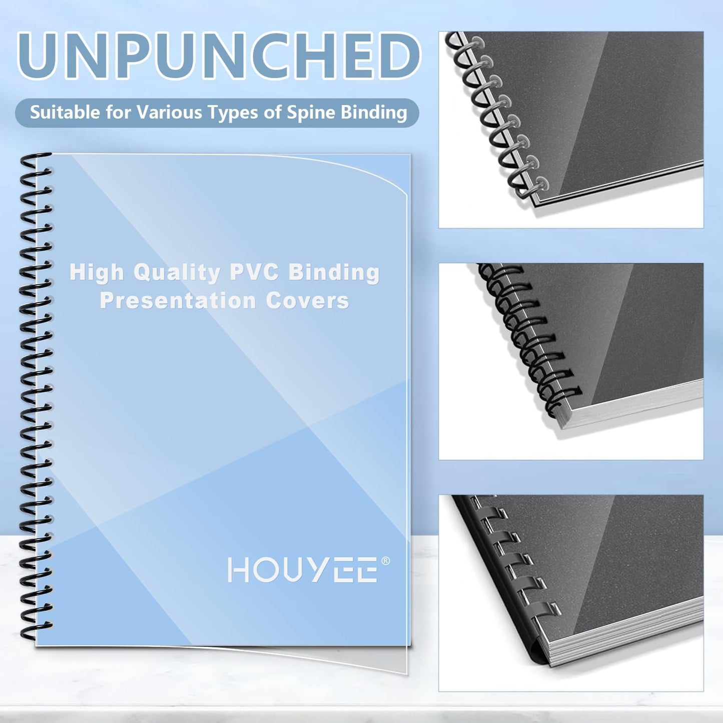 HOUYEE 100 Pack 5 Mil PVC Binding Presentation Covers,Clear Report Covers, Letter Size, 8.5x11 Inches