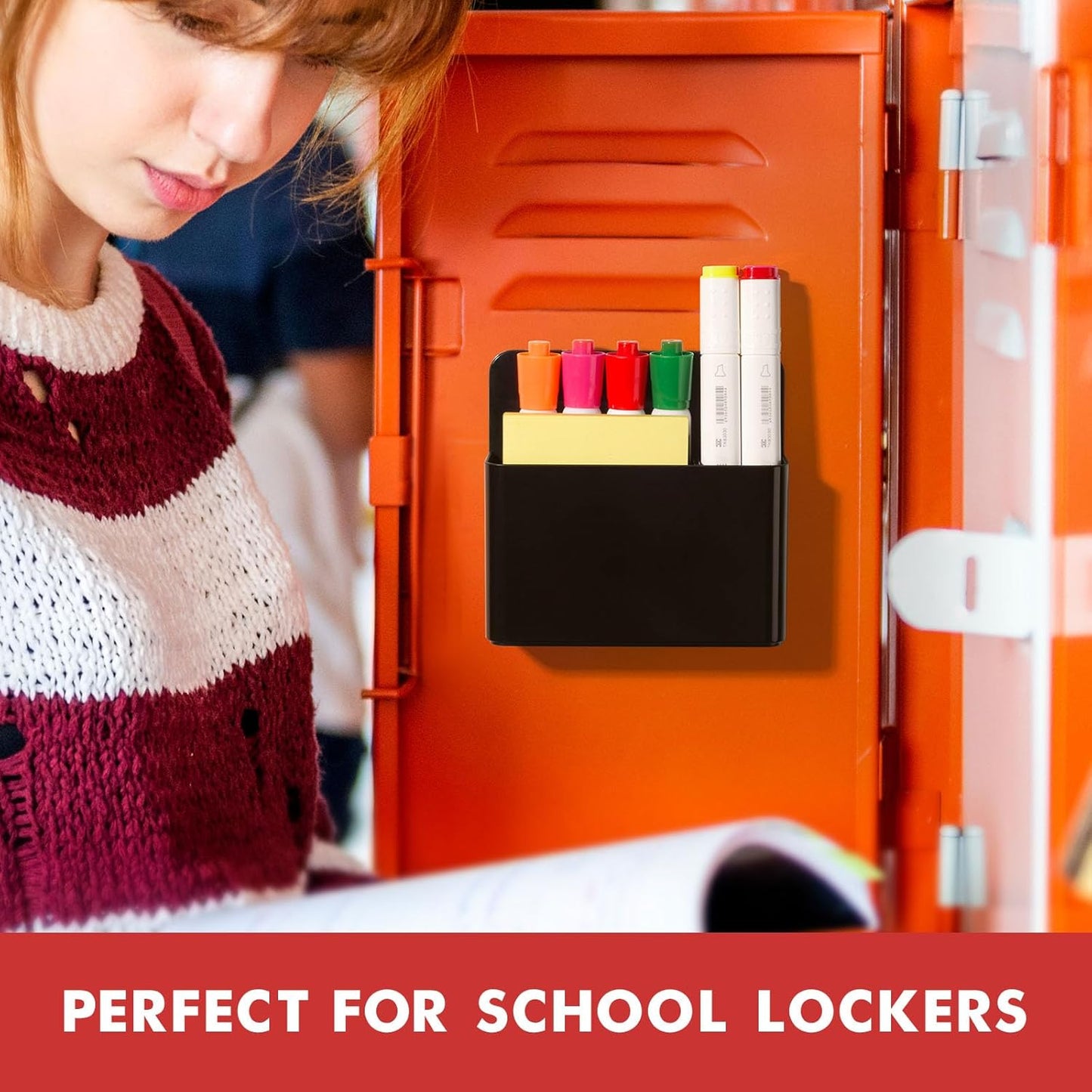 BEYGORM 2 Pack Plastics Magnetic Pen Holder for Refrigerator, Dry Erase Marker Holder for Whiteboard，Magnet School Locker Organizer Accessories, Pencil Cup, Pen Caddy, Classroom Organization(Black)