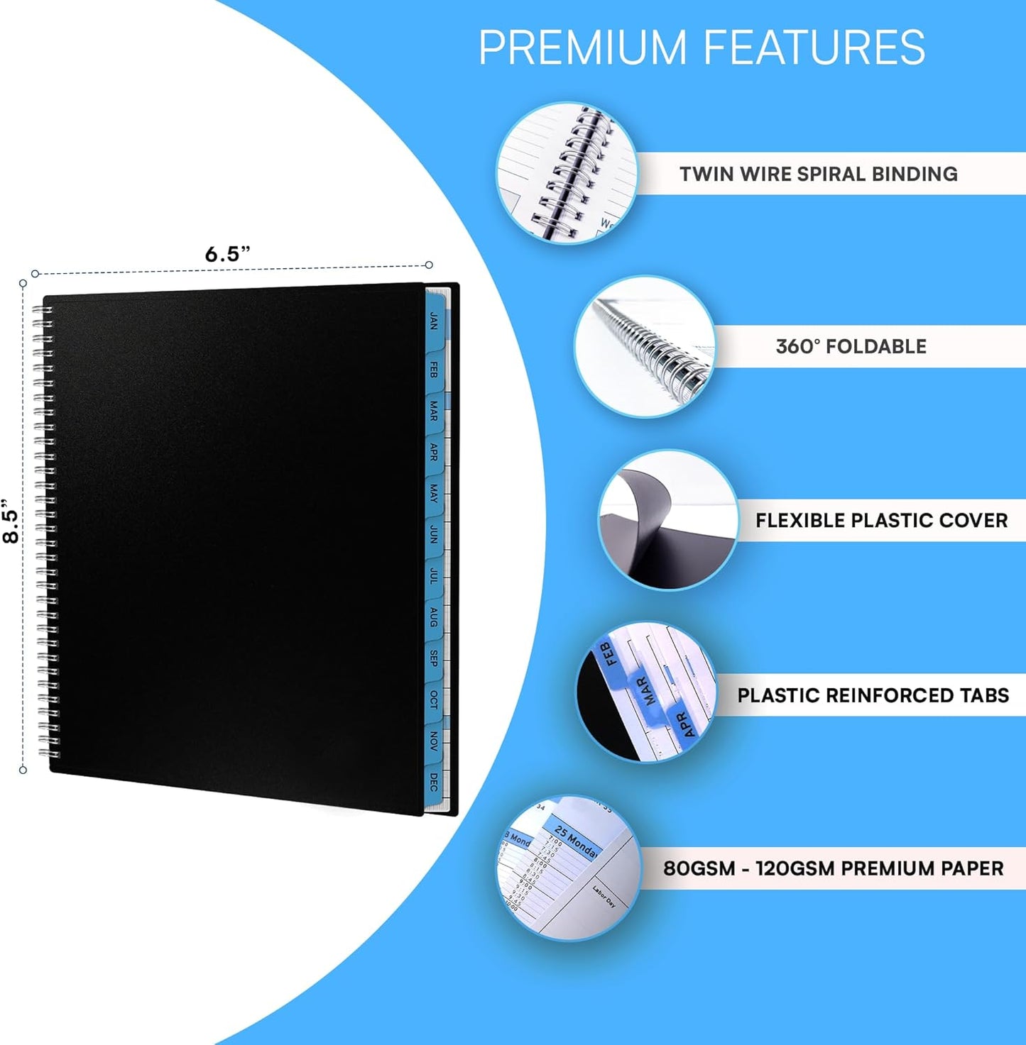 Ensight 2026 Appointment Book & Planner Ensight 6.5 x 8.5 inches Large Tabbed Daily Hourly Weekly Planner Schedule Book 30 Minute time Slots Business & Personal Planner Jan 2026 Dec 2026 Blue