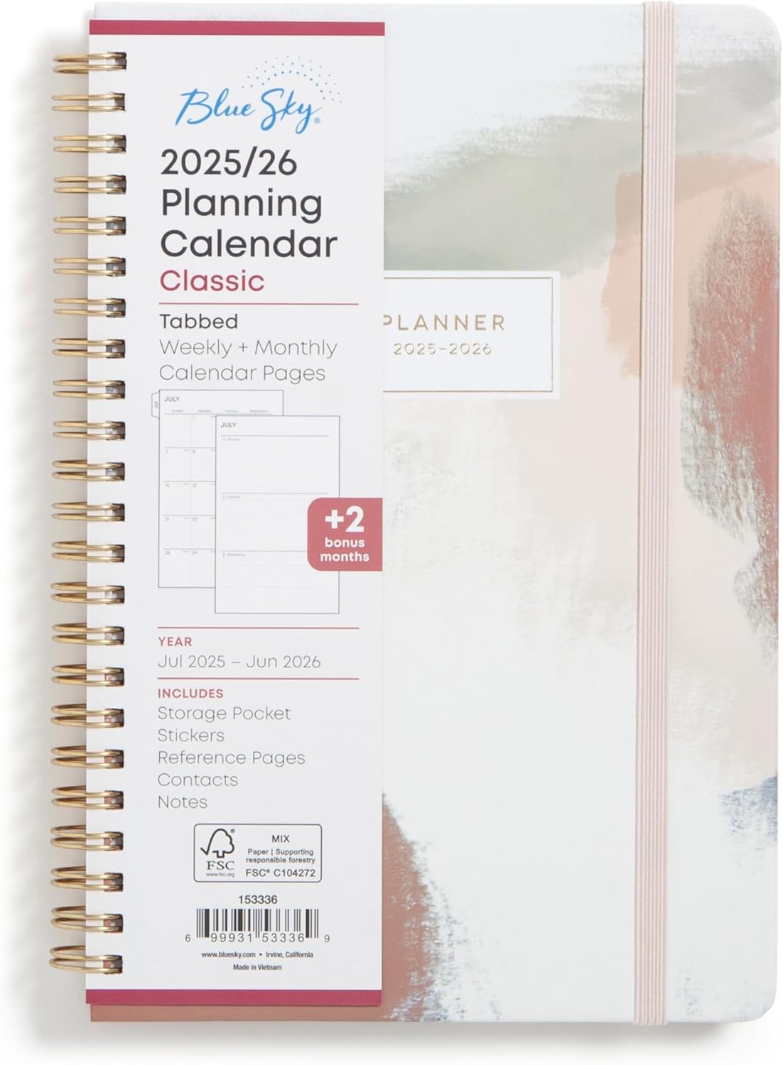 Blue Sky 2025-2026 Academic Year Weekly and Monthly Planner Calendar, July 2025 - June 2026, 12-Month, 5" x 8", Hard Cover, Wirebound, Storage Pocket, Laminated Tabs, Stickers, Ansel