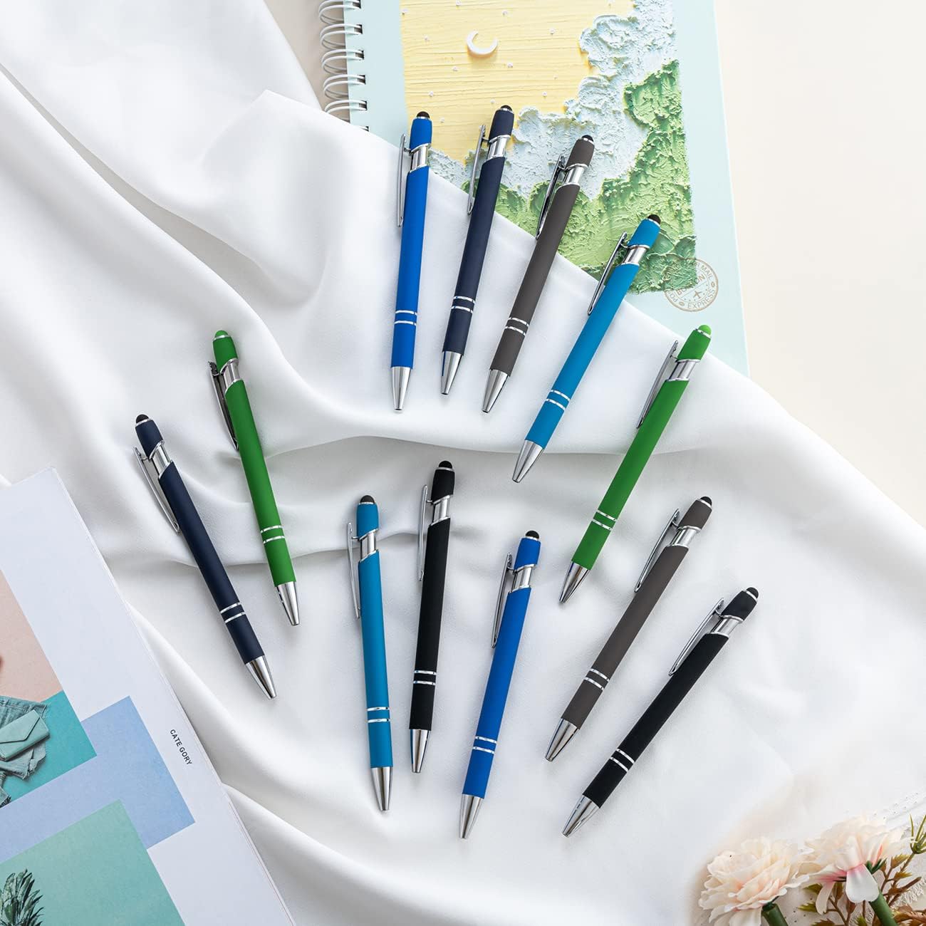 PASISIBICK 12 Pieces Ballpoint Pen with Stylus Tip, 2 in 1 Stylus Stylish Pen, Premium Metal Stylus Pen for Touch Screens, Black Ink, 1.0 mm Medium Point.(Pack of 12)