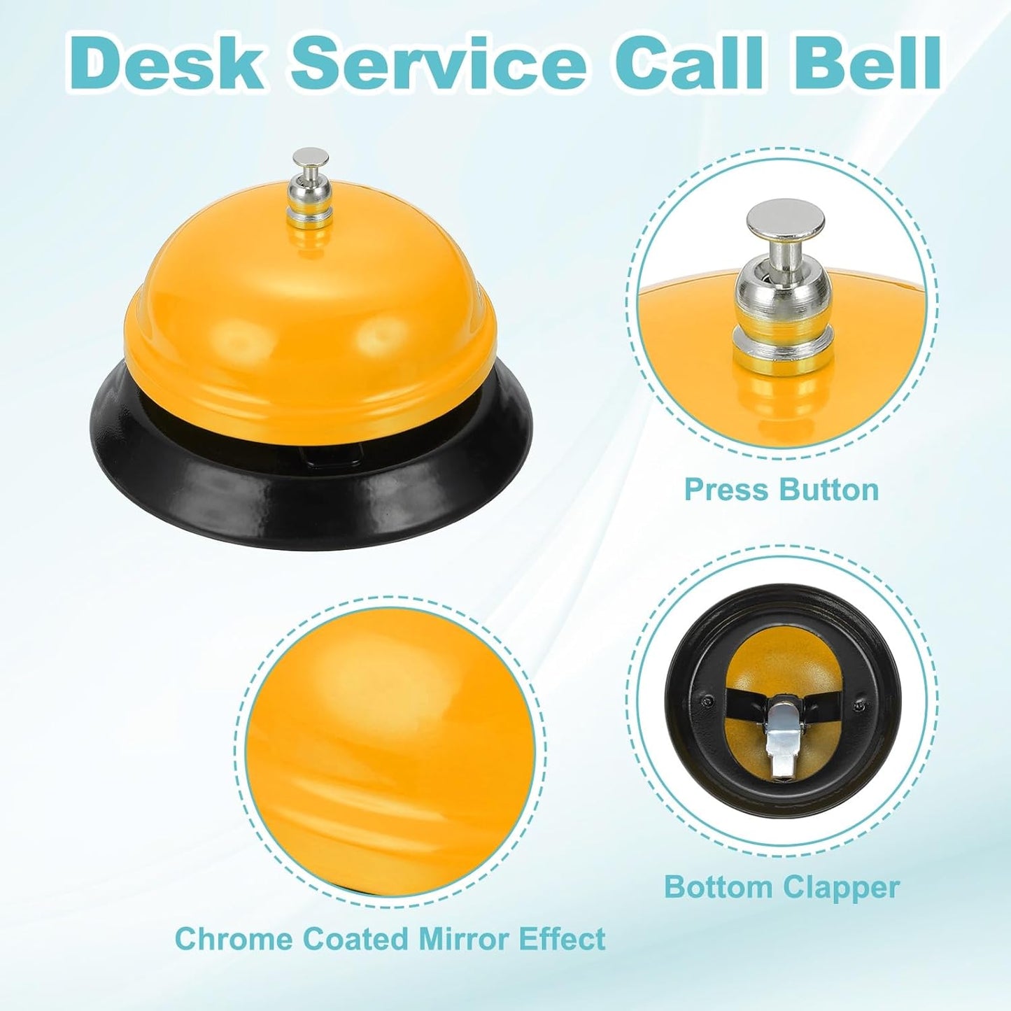 uxcell 2Pcs Desk Service Call Bell, 3.35 Inch Metal Dinner Service Bell Ring for Hotel Restaurant Reception Area and Wedding Party Events, Yellow