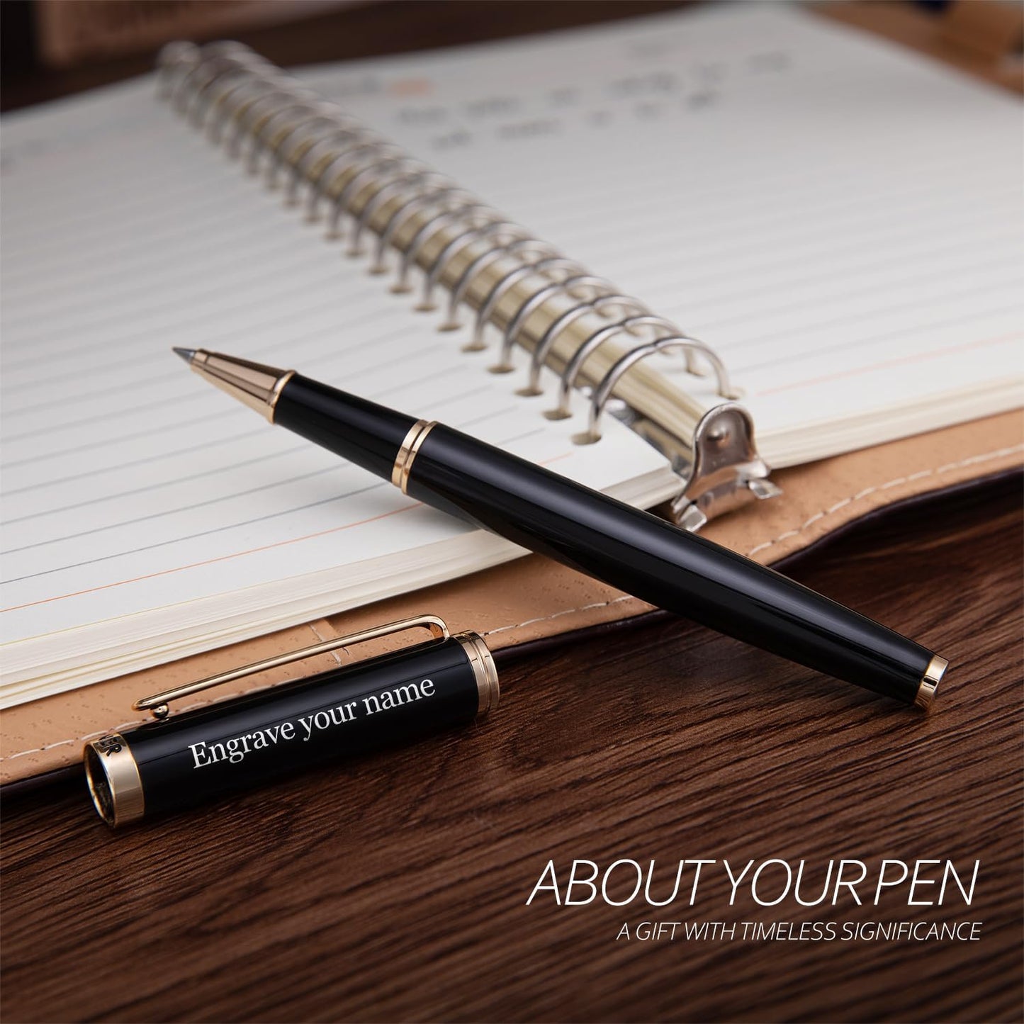 BEILUNER Black Personalized Pen,Stunning Luxury Lacquer With 24K Gold,Schneider Ink Refills,Multiple Fonts To Custom Rollerball,Gift Pen For Men & Women,Executive,Graduation,Christmas,Nice Pens