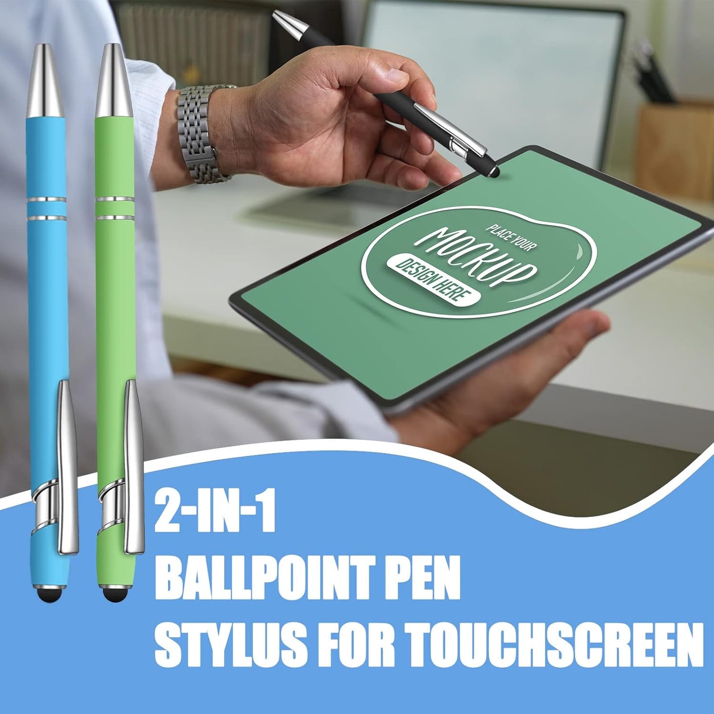 8 Pcs Blue Ink Ballpoint Pen with Stylus Tip 2 in 1 Stylus Ballpoint Pen Metal Pens Stylus Pen for Touch Screens School Office Coworkers (Multicolor)