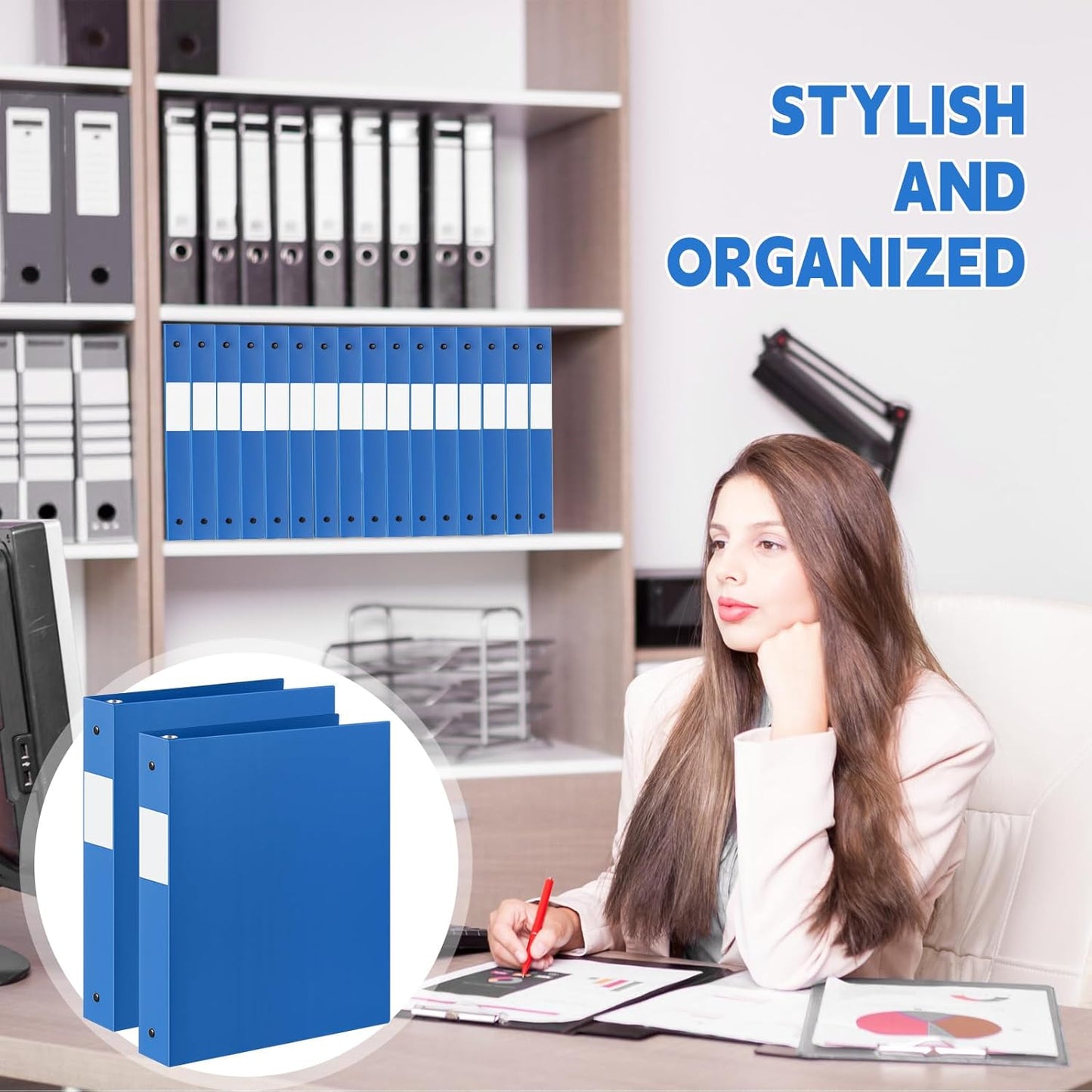 12 Pcs 1 Inch 3 Ring Plastic Binder Flexible Binders Bulk Fits Letter Size 8.5'' x 11'' Paper Holds up to 225 Sheets with 1 Pockets Versatile Binder for School Office Home (Blue)