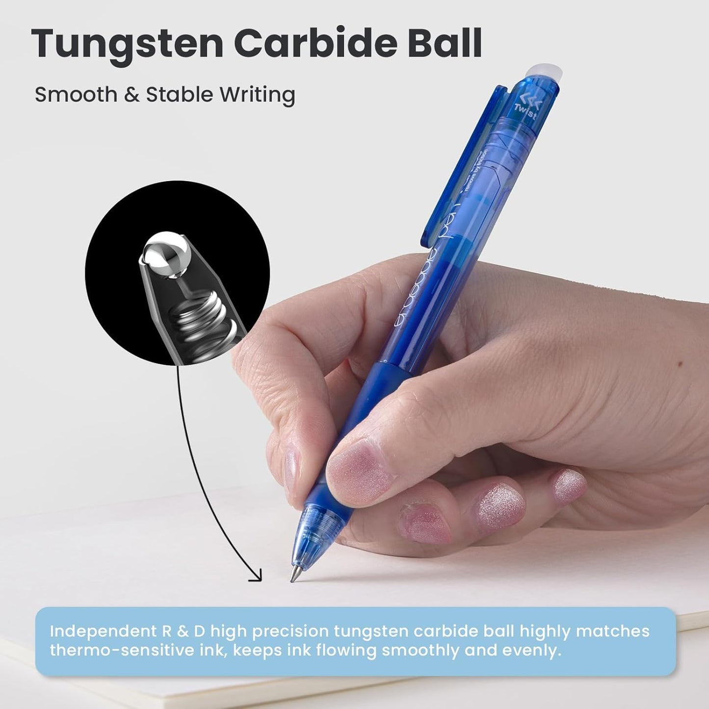 ParKoo Retractable Erasable Gel Pens 0.7mm, 12 Blue Twist Pens Fine Point, Make Mistakes Disappear, Smooth Writing with Comfortable Grip for Journaling Drawing Note Taking