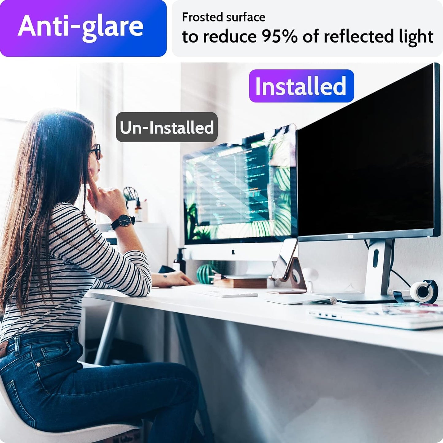 Privacy Screen for Computer Monitor 23.6 Inch 16:9 Aspect Ratio, Anti Blue Light Glare Removable 23.6 in Privacy Screen Filter Protective Film, HD 23.6 Inch Privacy Screen Protector for Monitor