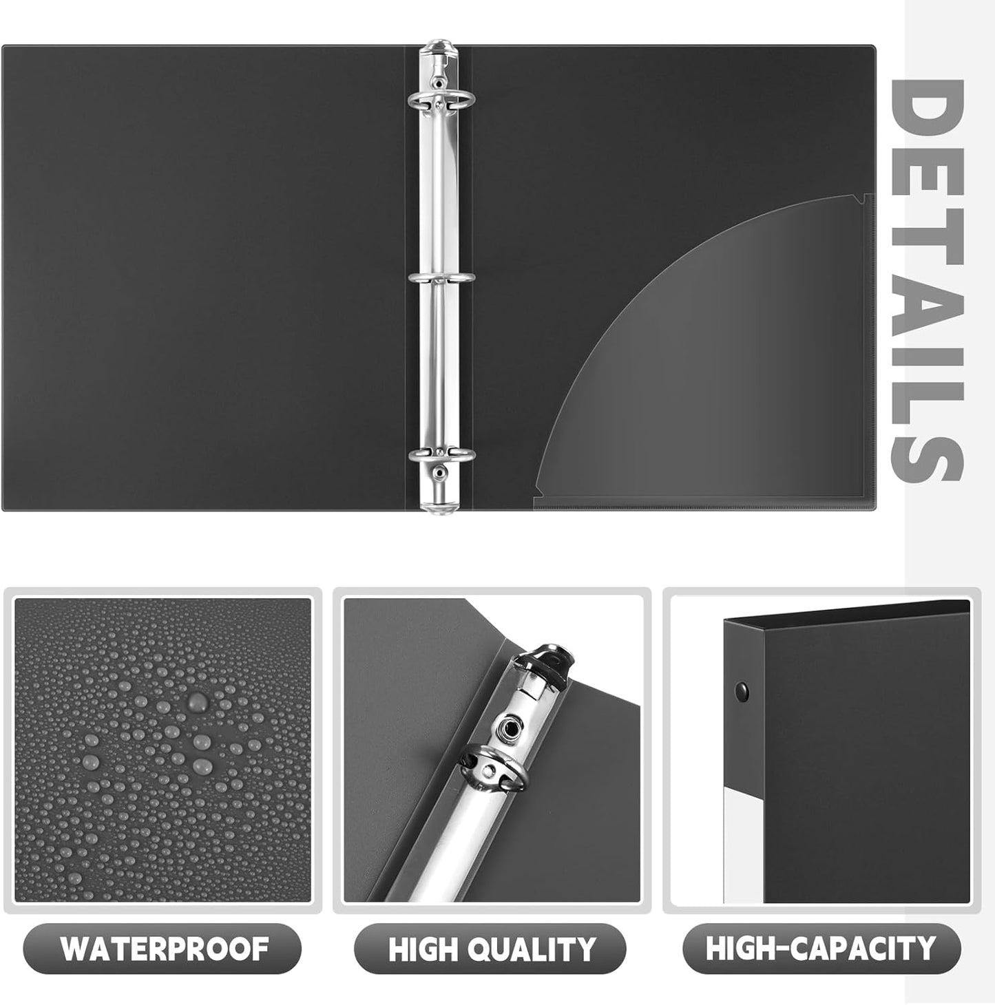 Henoyso 36 Pcs 3 Ring Binder 1/2'' Round Fits Letter Size 8. 5'' x 11'' Paper Plastic Flexible Binder Holds 100 Sheets with 1 Pockets Versatile Organizer for Office Home School (Black)