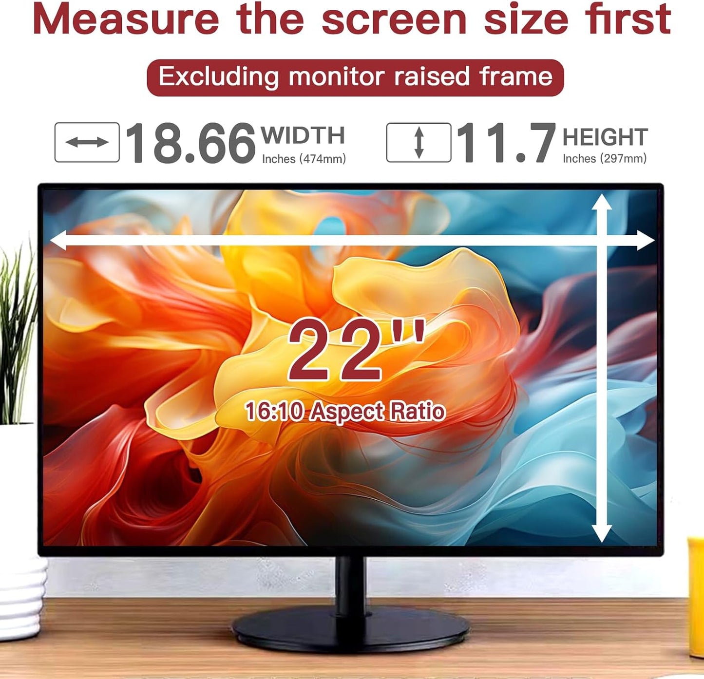 2 Pack 22 Inch Privacy Screen for Computer Monitor 16:10 Aspect Ratio, Eye Protection Anti Glare Computer Screen Cover, Removable Anti-Scratch Computer Screen Privacy Shield for 22'' Widescreen Monitor
