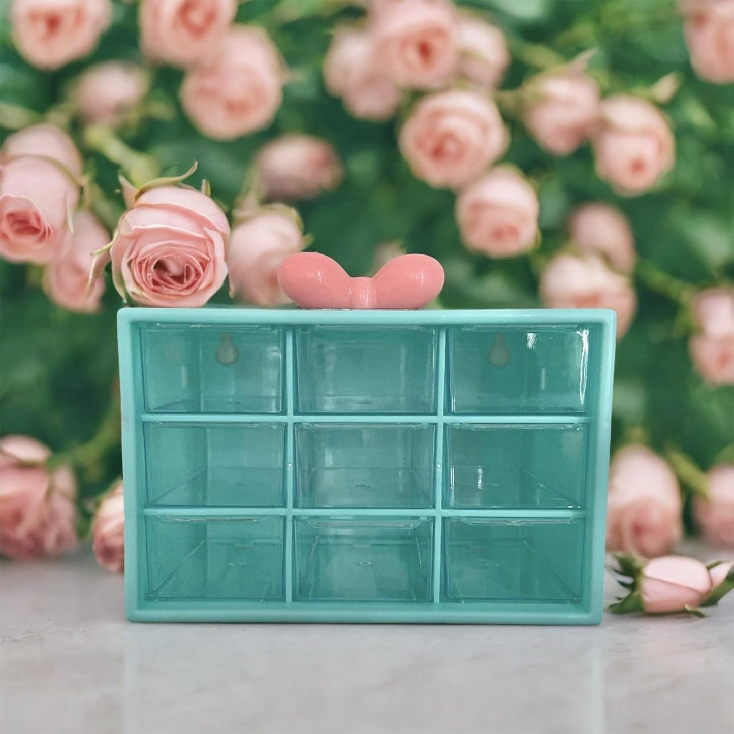 Feadily 2PCS Small Drawer Organizer for Desk, Desktop Drawer Organizer with 9 Clear Drawers, Plastic Desktop Storage Drawers 7.1 Inch x 3 .9 Inch x 4.7 Inch, Green