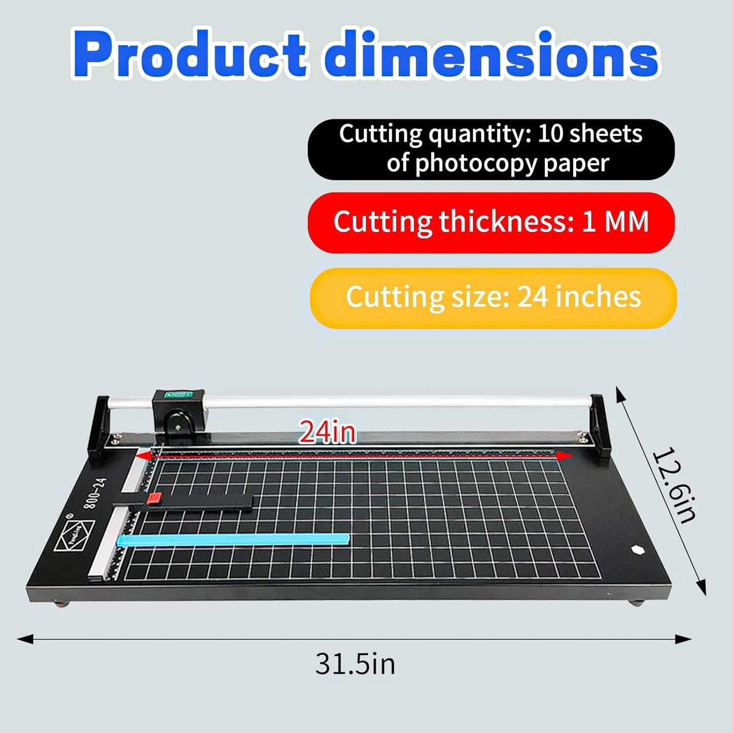 24 Inch Manual Precision Rotary Paper Trimmer, Rotary Paper Cutter Trimmer for Photo Paper, Film, Art Paper Jam, Office Paper, Thin Plastic Soft Board, PVC,Cutting Table,Professional Rolling Trimmer