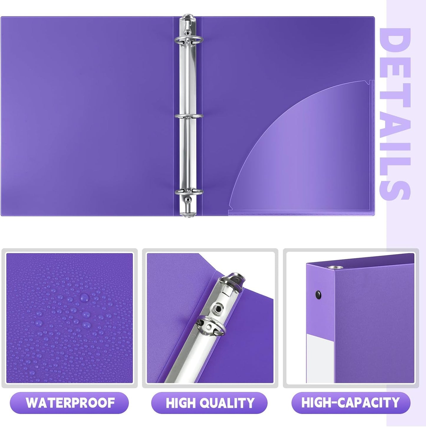 12 Pcs 1 Inch 3 Ring Plastic Binder Flexible Binders Bulk Fits Letter Size 8.5'' x 11'' Paper Holds up to 225 Sheets with 1 Pockets Versatile Binder for School Office Home (Purple)