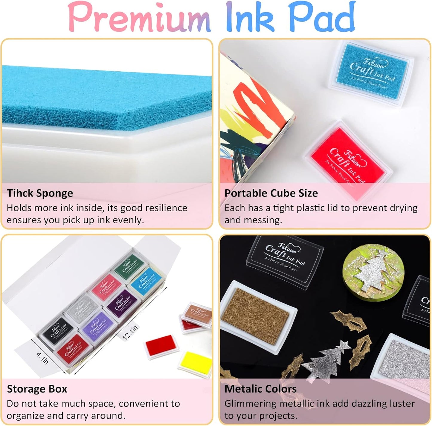 Fstaor 24 Colors Craft Ink Pads for Rubber Stamps, Washable Kids Ink Pads for Paper, Wood, Fabric, Fingerprint, Scrapbooking, DIY Arts & Crafts Supplies for Card Making