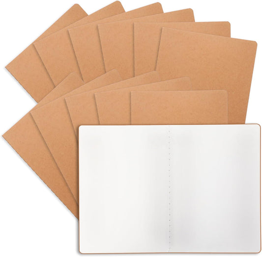 12 Pack Blank Kraft Notebooks, 8.3x5.5 Inches A5 Small Journals Bulk Blank Notebooks 80 Gsm Unlined with 60 Pages A5 Subject Notebooks Traveler Journal Set for Adult Students Back to School Supplies