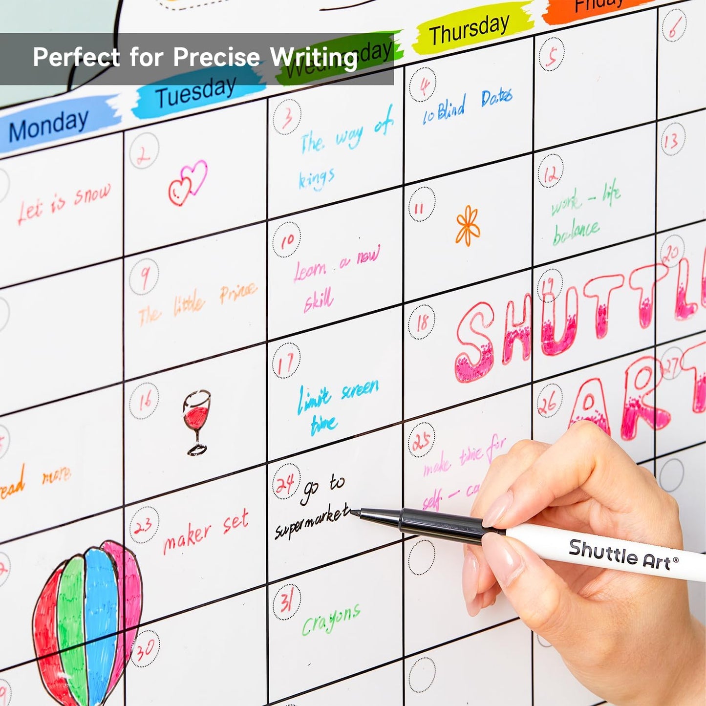Shuttle Art Ultra Fine Dry Erase Markers, 15 Colors Whiteboard Markers with Erase, Dry Erase Markers Perfect For Writing on Whiteboards, Dry-Erase Boards,Mirrors for School Office Home