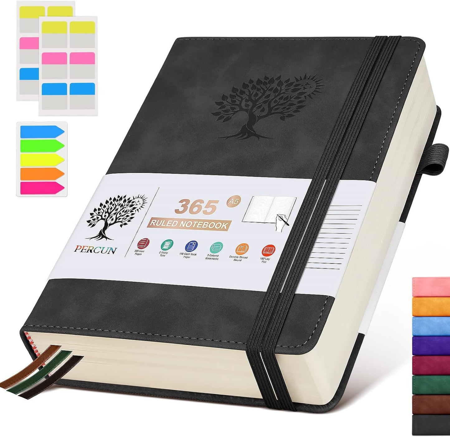 A5 Lined Journal Notebook - 365 Page Leather Journals for Writing Women & Men，Hardcover Notebook with 100Gsm Thick Pages，Daily Diary for Travel, Work，School，Note Taking，College Ruled (5.9" x 8.5")