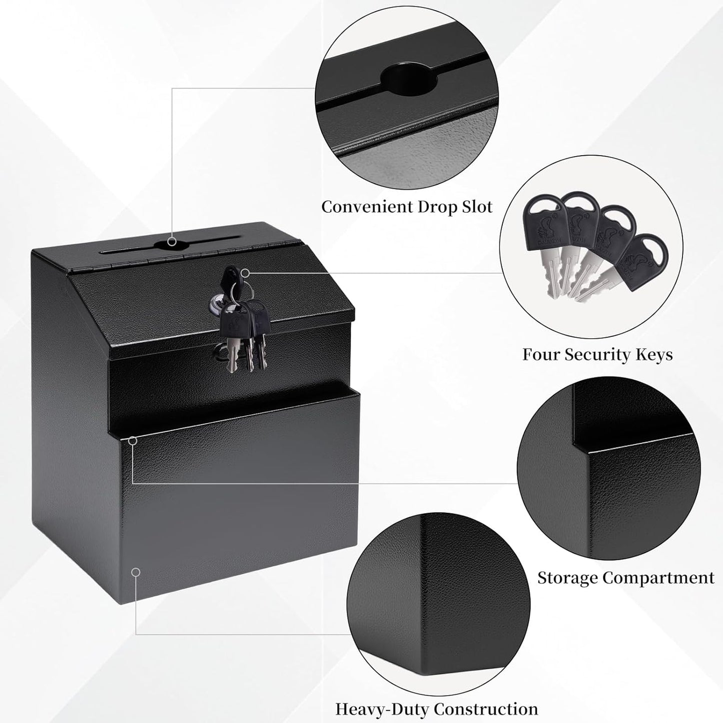 Suggestion Box with Slot and Lock Metal Wall Mounted Donation Box with 4 Keys