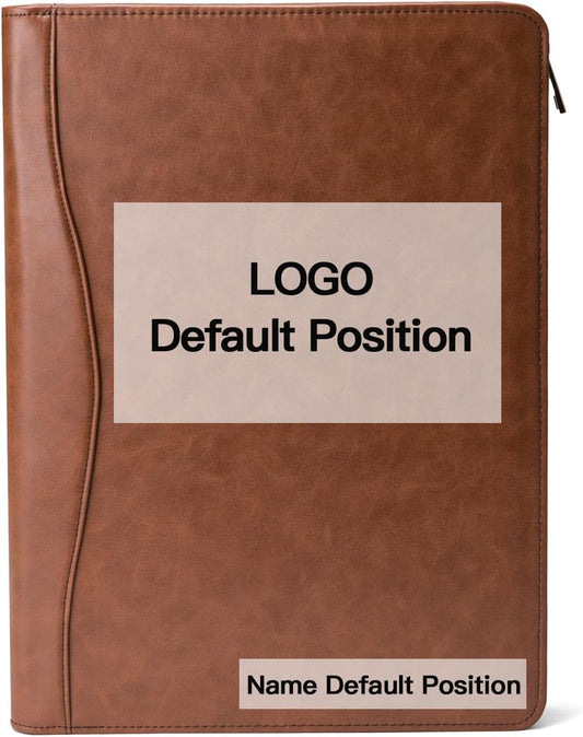 Personalized Vegan Leather Portfolio, Legal Size 8.5 x 14 Pad Holder, Custom Business Padfolio for Men Women, Zippered Laptop Organizer, Professional Notepad Folio, Brown