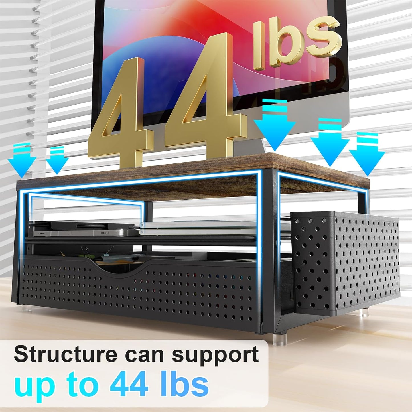 gianotter Wood Monitor Stand Riser, Office Desk Shelf Organizer, Desk Organizer with Drawer and Pen Holder, 2-Tier Computer Stand, Office Organization (Wood)