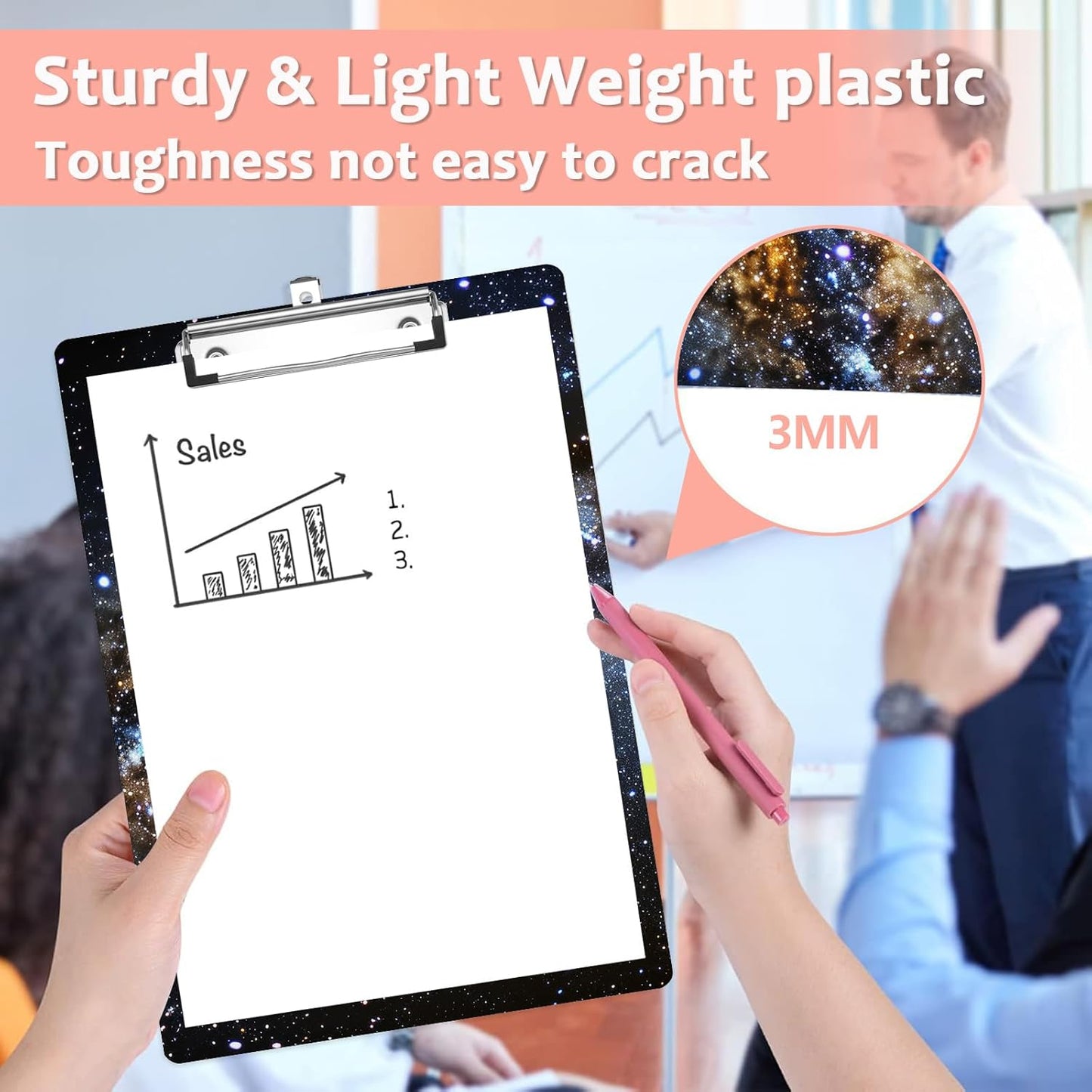 Galaxy Space Plastic Clipboards,Cute Fashion Clipboard Decorative 8.5" x 12.5"Standard A4 Size Clipboards,Acrylic Clipboard for Teacher,Social Worker,Students,Nurse,Office Supplies