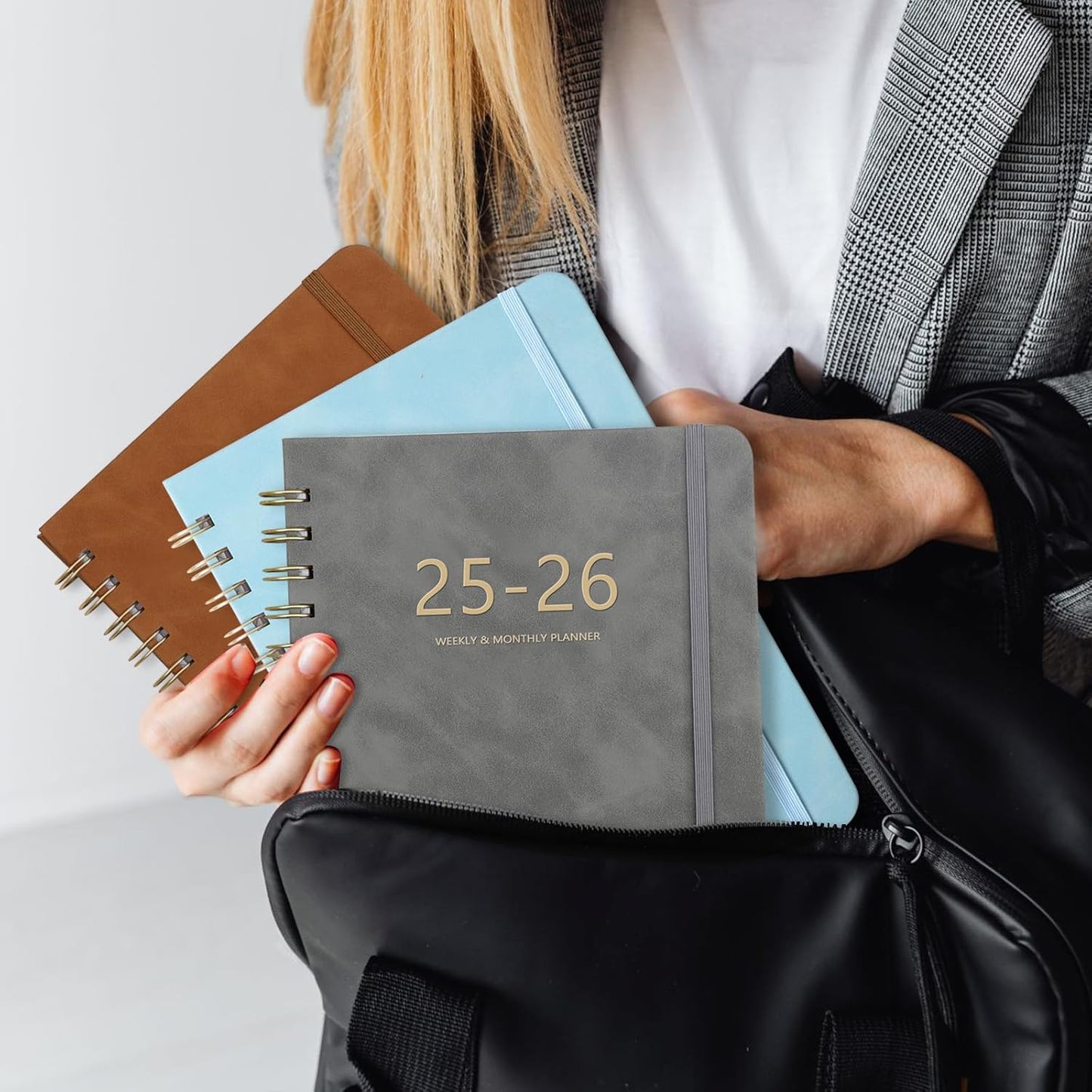 Academic Planner 2025-2026, Weekly and Monthly Calendar Planner, July 2025 - June 2026, 6.4" x 8.5", Faux Leather Cover Yearly Teacher Student Planning Agenda Book with Tabs, Pocket, Notes(Gray)