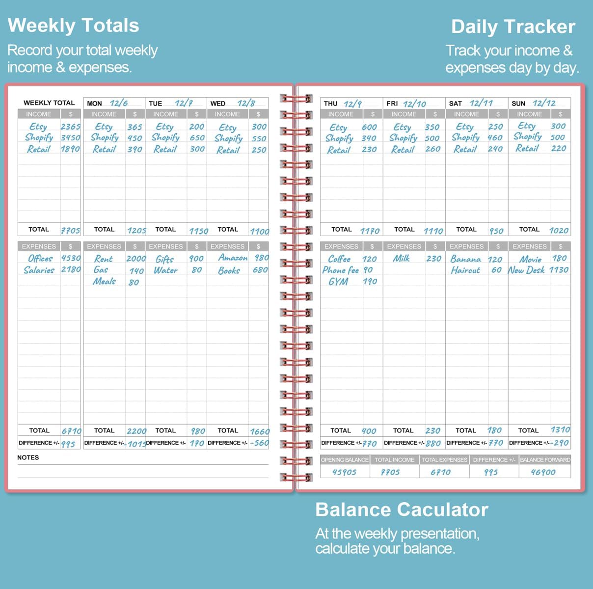Heveboik Income & Expense Log Book - A5 Income and Expense Tracker for Small Business, Accounting Bookkeeping Tracking for Woman and Man, 5.8" x 8.3", Pink