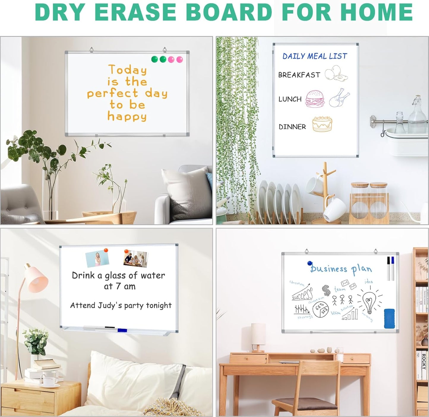 H-Qprobd 3' x 2' Whiteboard Dry Erase White Board for Wall 36x24 (2pcs) Magnetic Boards for Office Classroom & Home, Small Wall Whiteboard Including 6 Markers, 20 Magnets, 2 Erasers