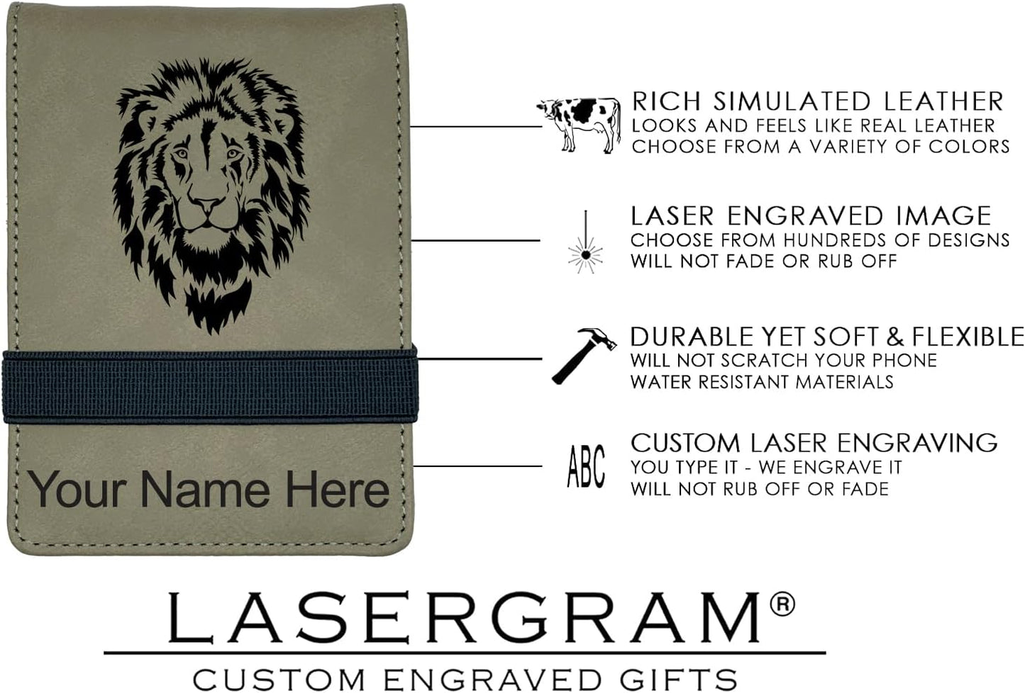 LaserGram Mini Padfolio with Notepad and Pen, Flag of The United States, Personalized Engraving Included (Light Brown)