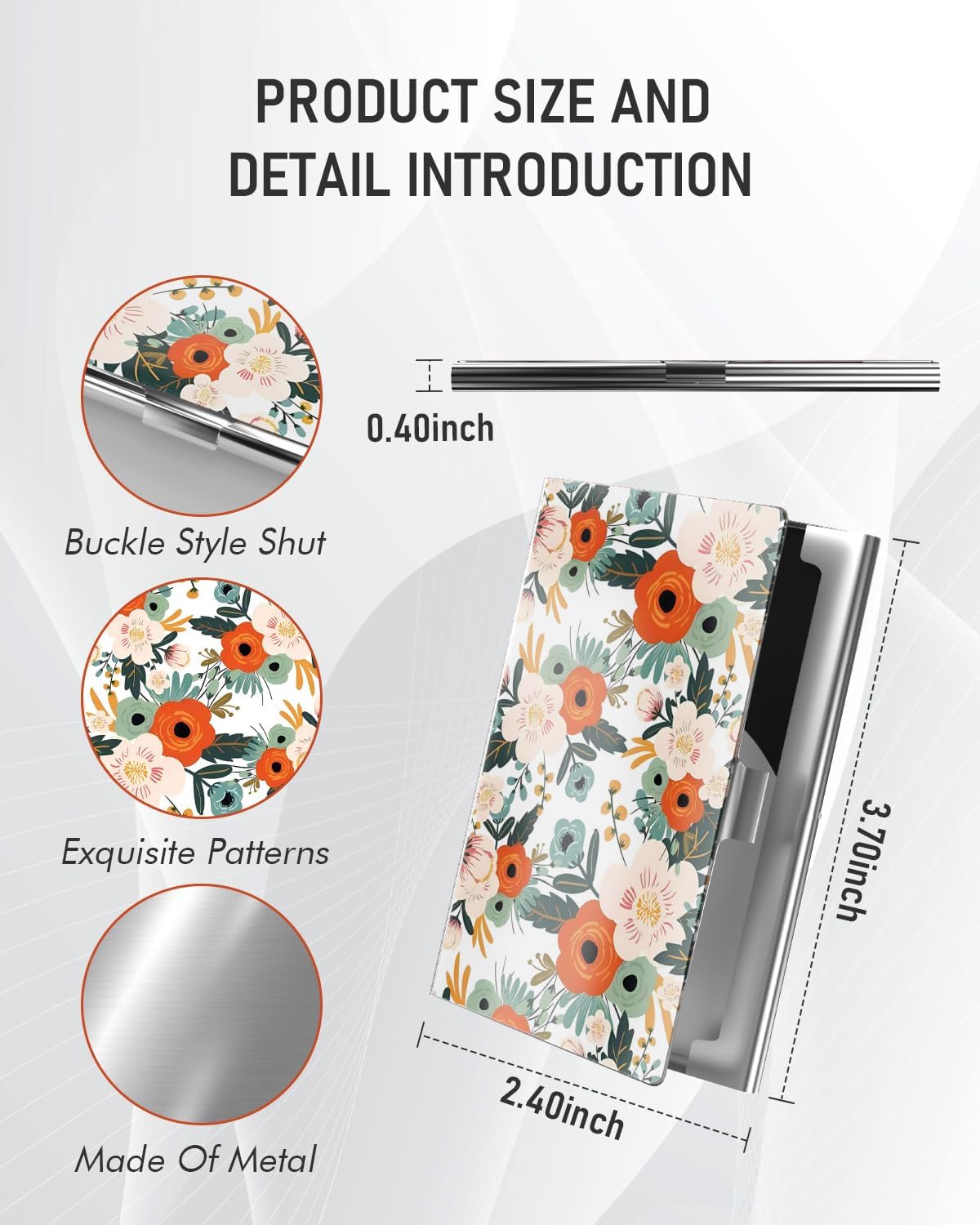 Business Card Metal Slim Organizer, Professional Stainless Steel Square Pocket Wallet for Office Workers, Compact and Portable for Pockets (Retro Flowers)