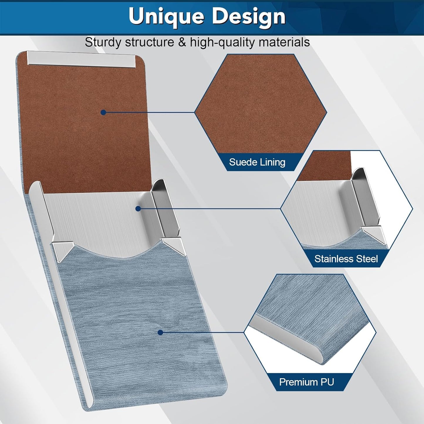 Business Card Holder with Ultra Slim Design, Business Card Case with Premium PU Leather, Suit Pocket Metal Card Holder for Women/Men, Magnetic Closure Quick Access Cards