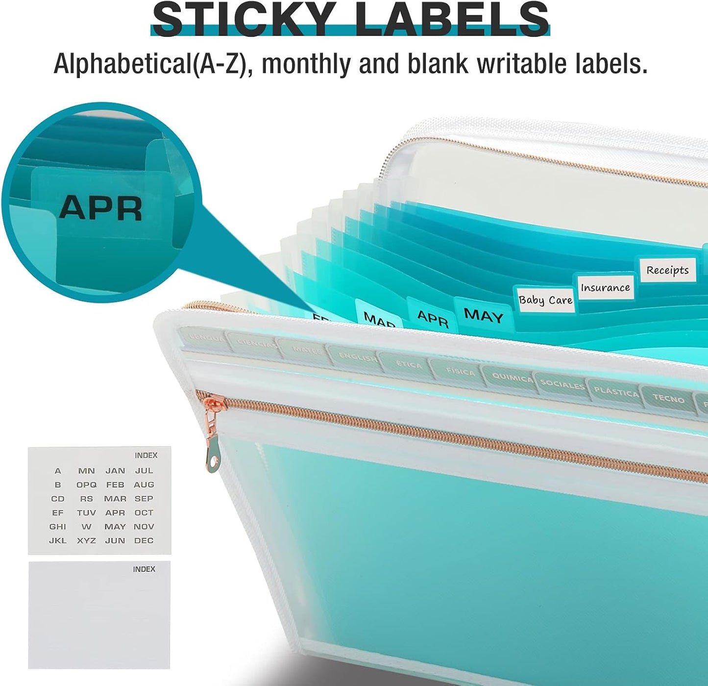 H4D 13 Pocket Expanding File Folder Organizer with Front Clear Pounch, Accordion File Organizer with Zipper Clourse, Fit for Letter Size Papers, Teal