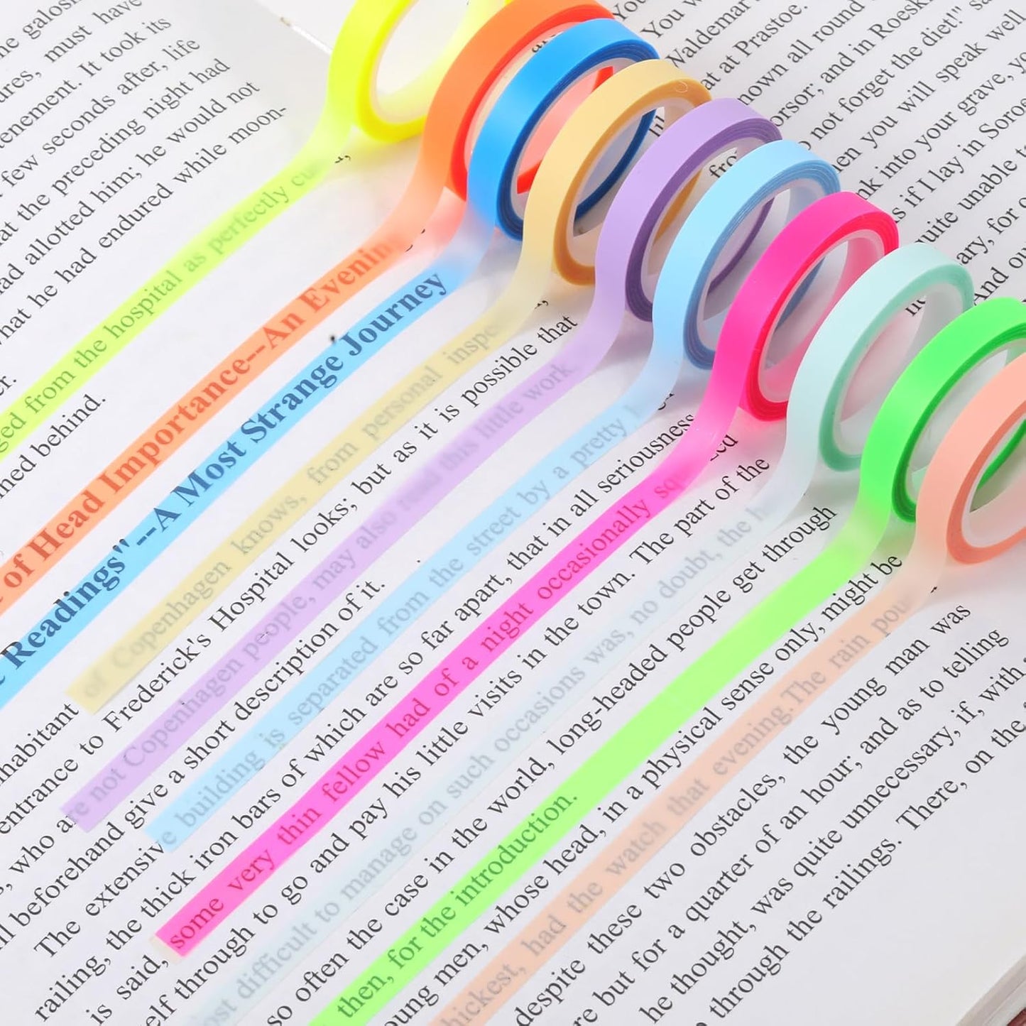 simarro 10 Rolls of Highlighter Tape, 0.23x16.4 ft Removable Colored Clear Highlighter Tapes, Fluorescent Neon Tape Annotation Supplies for Teachers, Students Reading Class Notes, Home Office