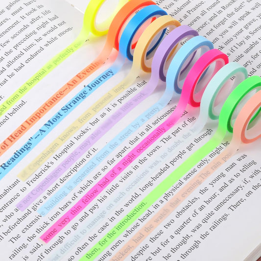 simarro 10 Rolls of Highlighter Tape, 0.23x16.4 ft Removable Colored Clear Highlighter Tapes, Fluorescent Neon Tape Annotation Supplies for Teachers, Students Reading Class Notes, Home Office