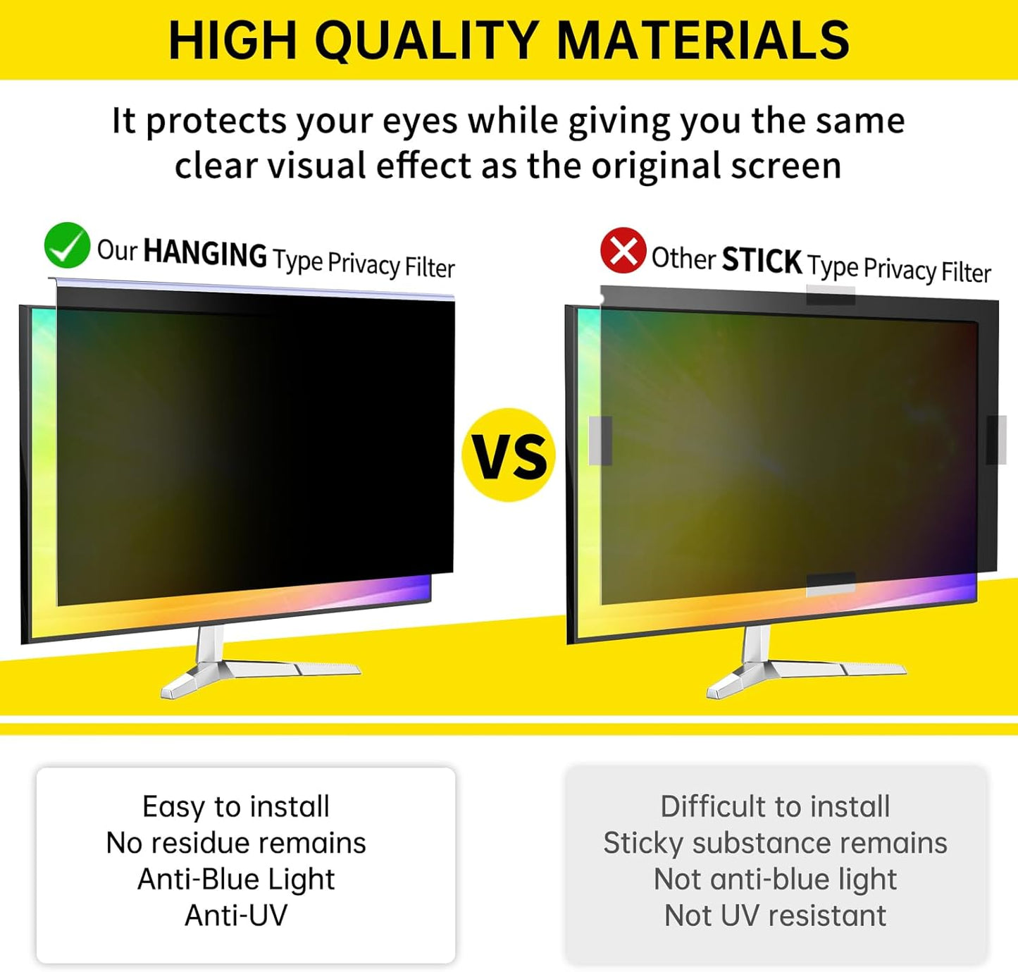 27 Inch Computer Privacy Screen for 16:9 Computer Monitor, Anti-Blue Light Monitor Privacy Screen Filter, Anti-UV Computer Shield, Hanging Type