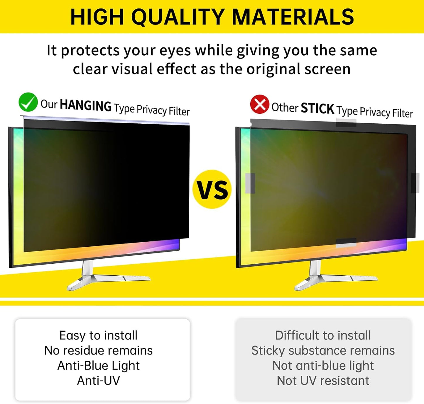 21.5 Inch Computer Privacy Screen for 16:9 Widescreen Monitor, Anti-Blue Light Monitor Privacy Screen Filter, Anti-UV Computer Shield