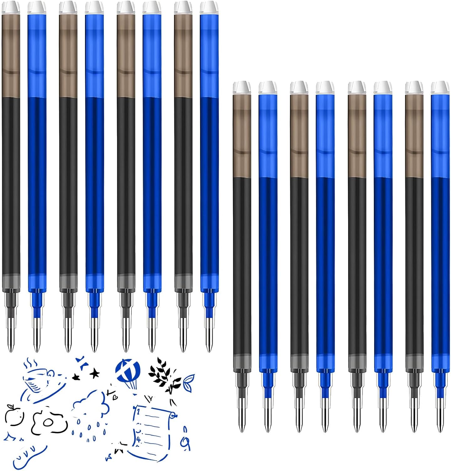 0.7 mm Erasable Gel Ink Pen Refills Compatible with Frixion Friction, Smooth Writing Multicolor Retractable Fine Point Pen Refill for School Office Home Art (Blue & Black, 16)