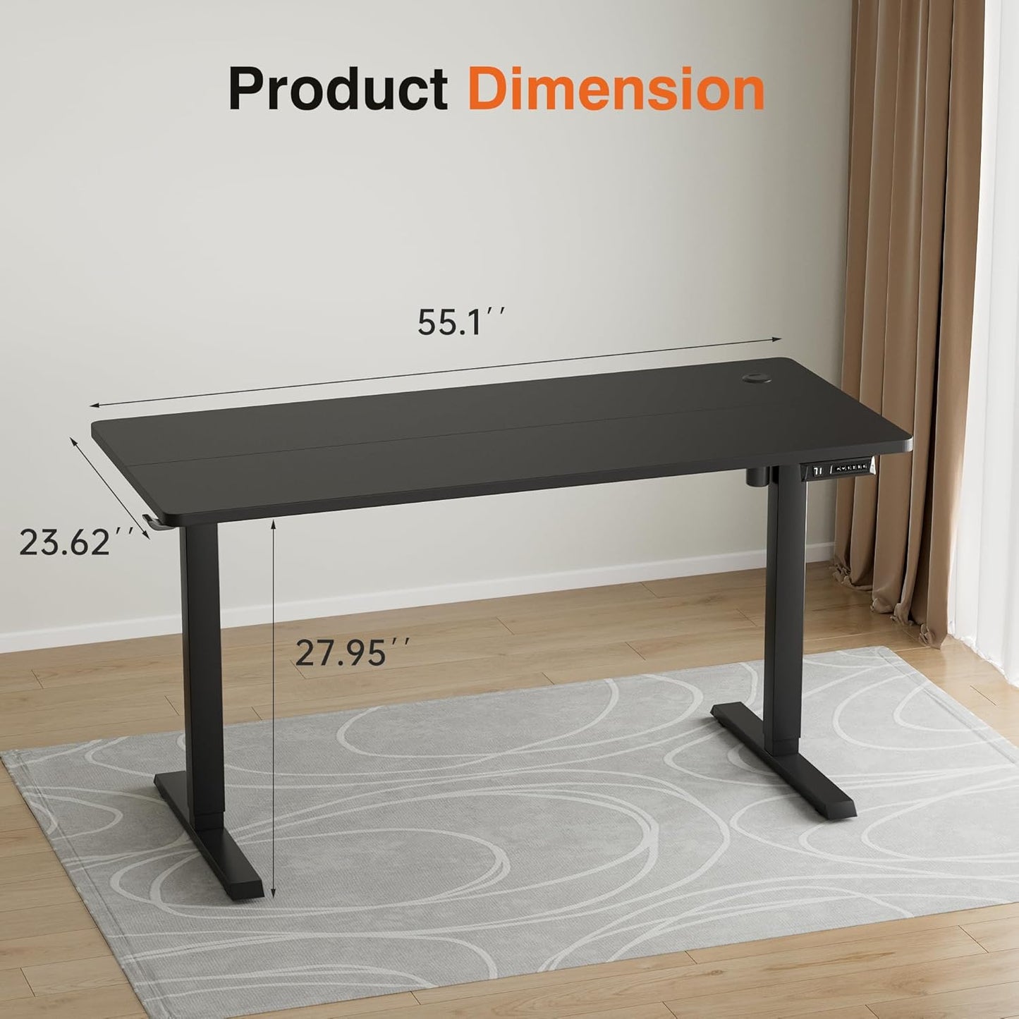 Furmax Electric Standing Desk, 55 x 24 Inches Height Adjustable Desk with Removable Casters, Home Office Computer Desk (Carbon Black)