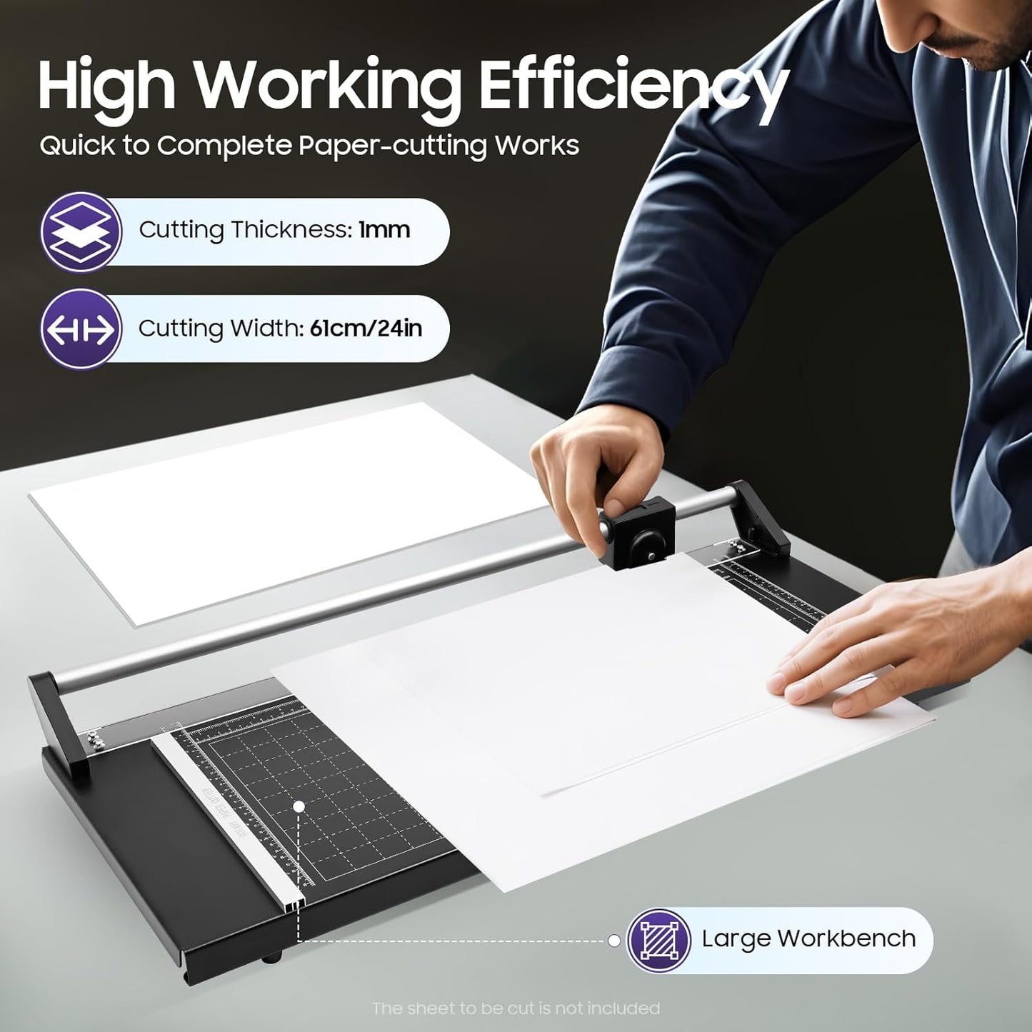 24 Inch Manual Precision Rotary Paper Trimmer, Metal Precision Paper Cutter with Pre-Printed Grids 0-60°Cutting Angle for Paper Less Than 1mm, Cutting Table 31.29 * 14.17 inches