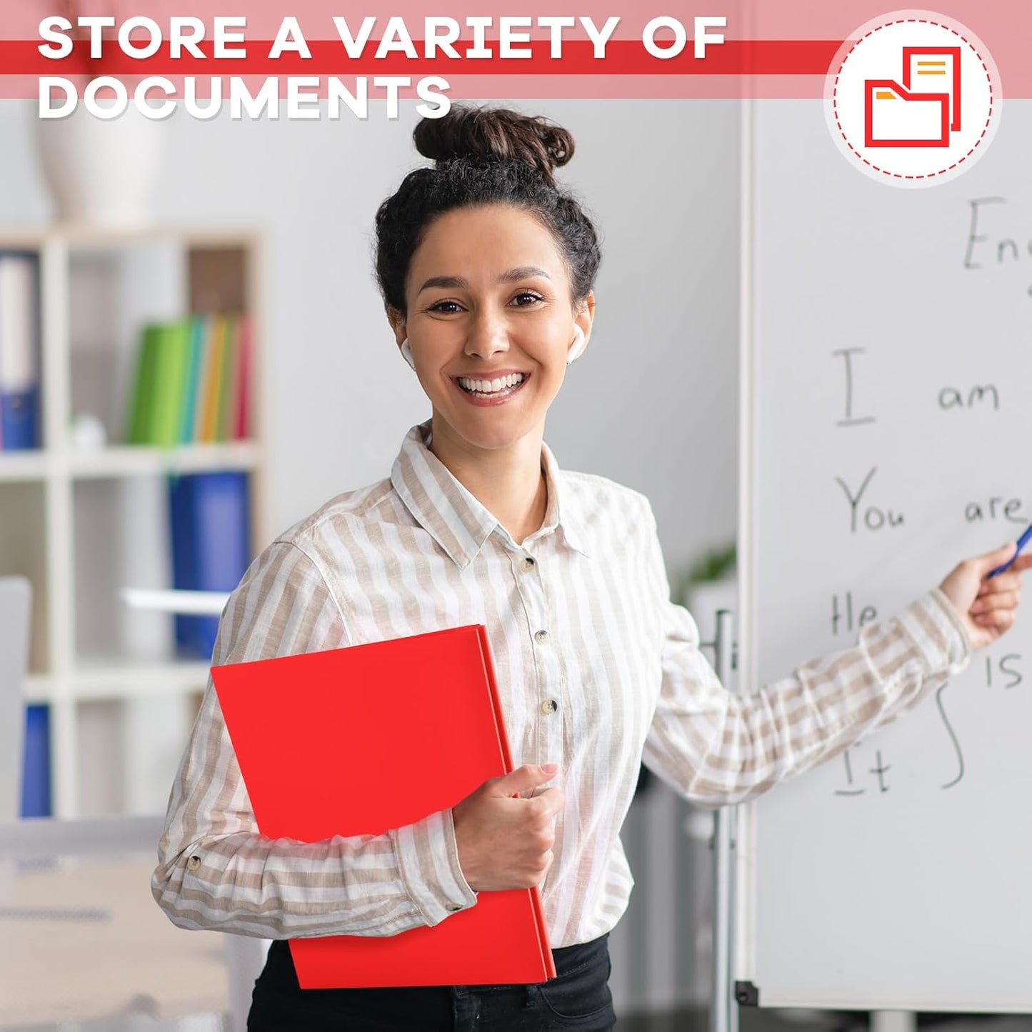 Henoyso 36 Pcs Plastic Folder with Clear Front Pocket and 3 Prong Plastic Folders with Card Slot Pocket and Prongs for School Office