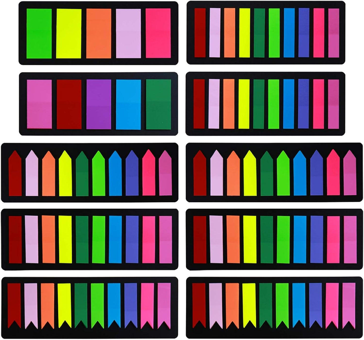 KICNIC Sticky Tabs 2250pcs, Self-Adhesive Book Tabs for Annotating Books, Arrow Page Markers Flags for Notebooks, Bible, Binder, School, Office[3 Designs, 3 Sizes, 10 Bright Colors]