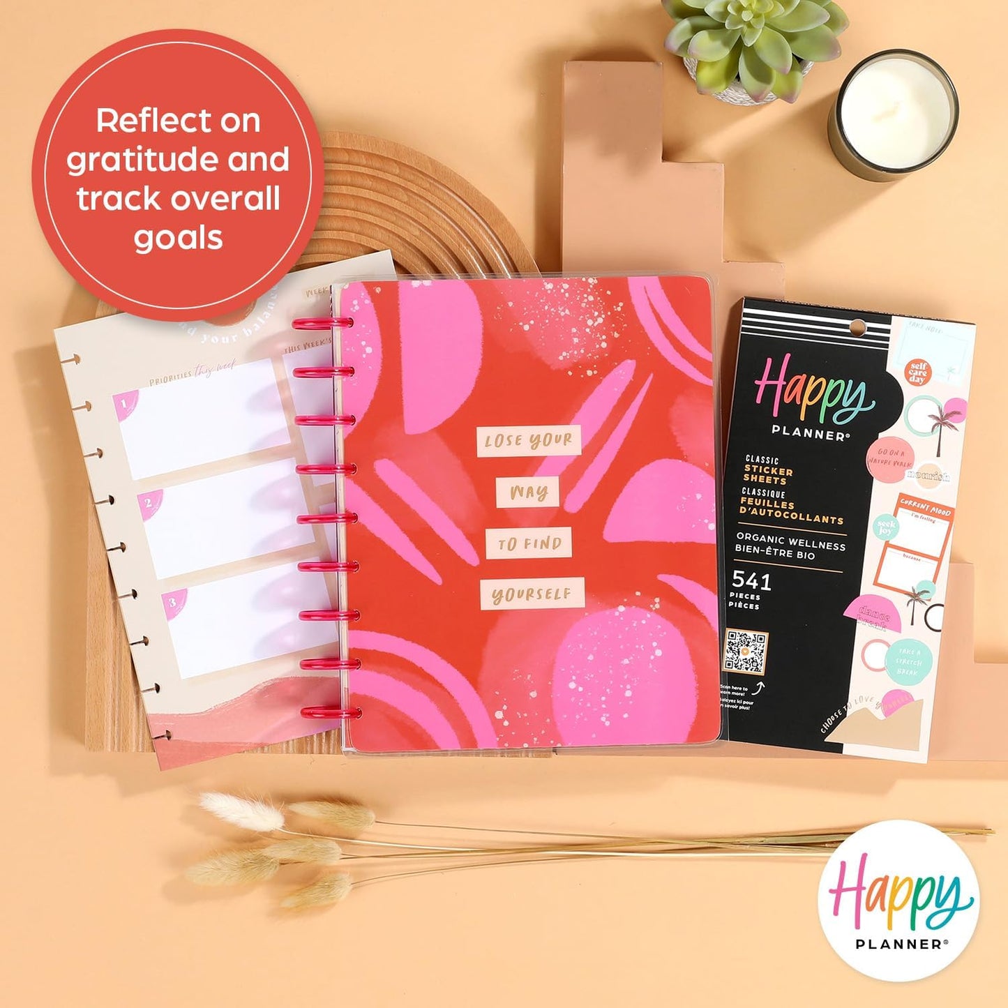 Happy Planner 12 Month Planner Box Bundle– Jan 2024 – Dec 2024 – Wellness Layout – Includes 12 Month Dated Classic Size Planner, Filler Paper & 30 Sheet Sticker Book – Organic Wellness Theme