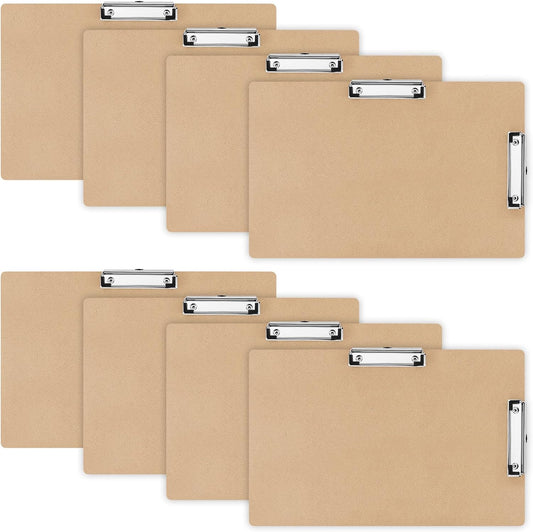 Henoyso 8 Pcs 11x17 Clipboard Wooden Lap Board with Low Profile Clip Brown Double Landscape Clip Hardboard Drawing Board Landscape Horizontal Large Clipboard for Desk Paper Sketching Art Supplies