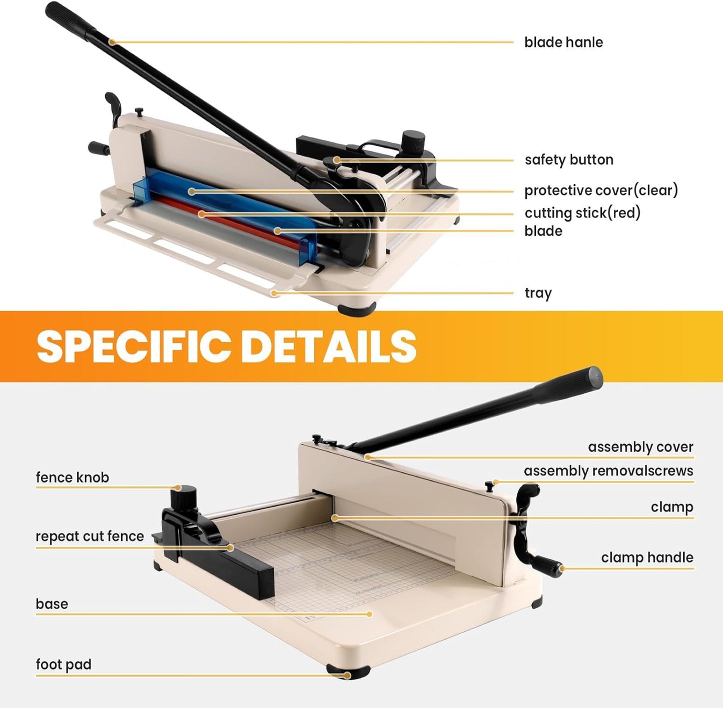 Heavy Duty Guillotine Paper Cutter, Professional Large Paper Trimmer with Safety Lock, Precision Cutting, Guillotine Style Paper Cutter for Office, School and Workshop (12 inch for A4)
