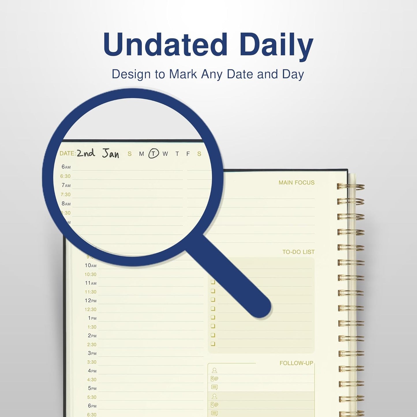 Undated Daily Planner To Do List Hourly Schedule 2027 2026 2025 Calendar & Holiday Habit Tracker 180 Pages Letter Size 8.5" x 11" Sheets Hardcover Spiral Bound Notebook (Black)